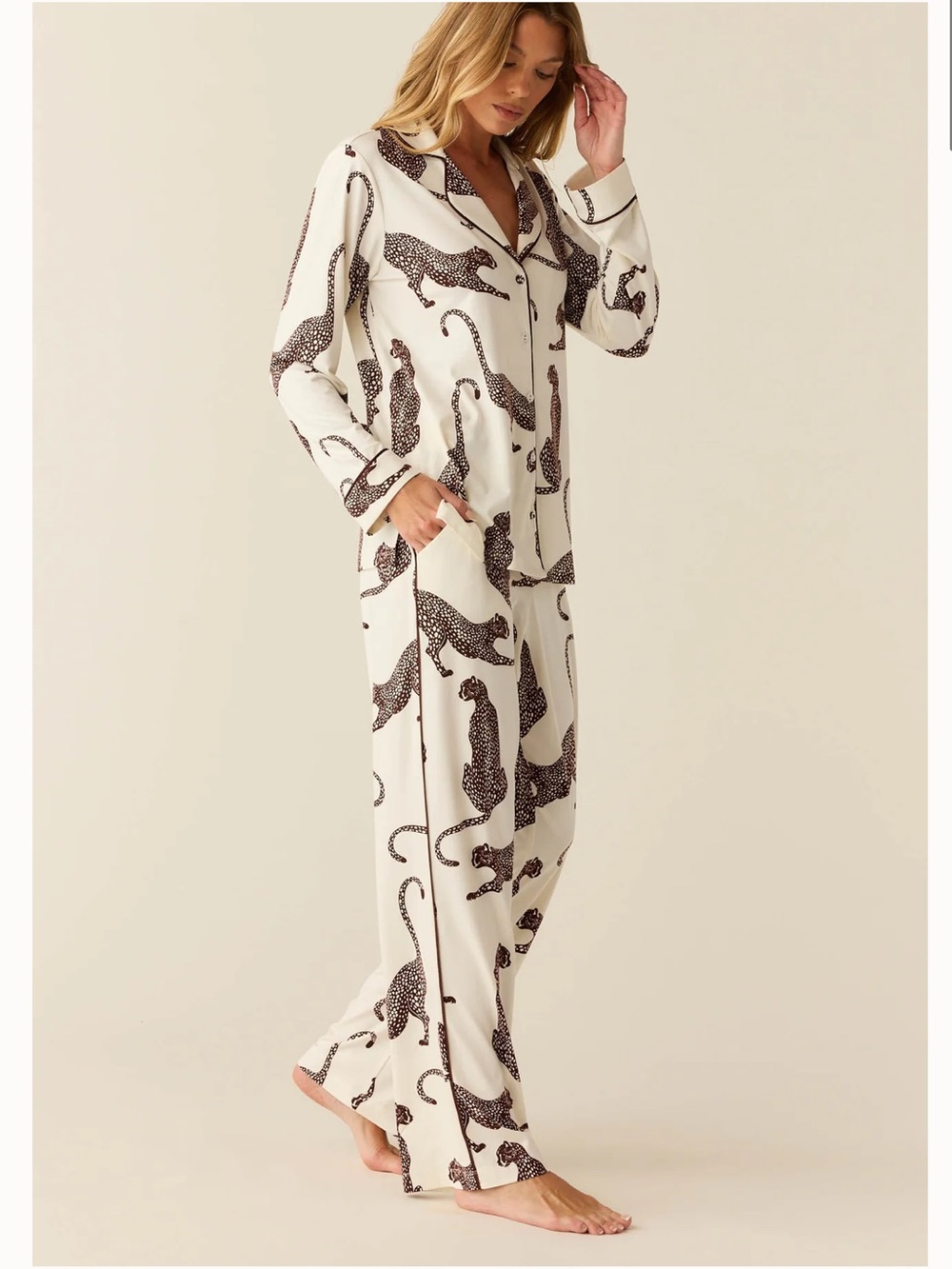 Mason Gray Winter Cloud Jersey Vinyasa leopard pajamas set shirt pants